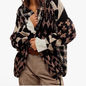 Women's Black and Brown Patterned Cardigan